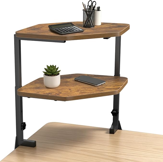 Corner Desk Shelf, Clamp on Desk Shelf Above or Below Desk 16" 2 Tier | Corner Clamp-on Shelving for Desk Corners for Small Spaces, Gaming Devices and Office Organizer, Space-saving L-shelf by Unknown