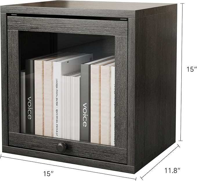 FUSUNBAO Magic DIY Cube Storage Organizer Stackable Cubes for Home Books Clothes Toy-Modular Cubby Storage System-Office Cubical-Bookcase Closet(French Oak, Glass Door Cube) - Image 3