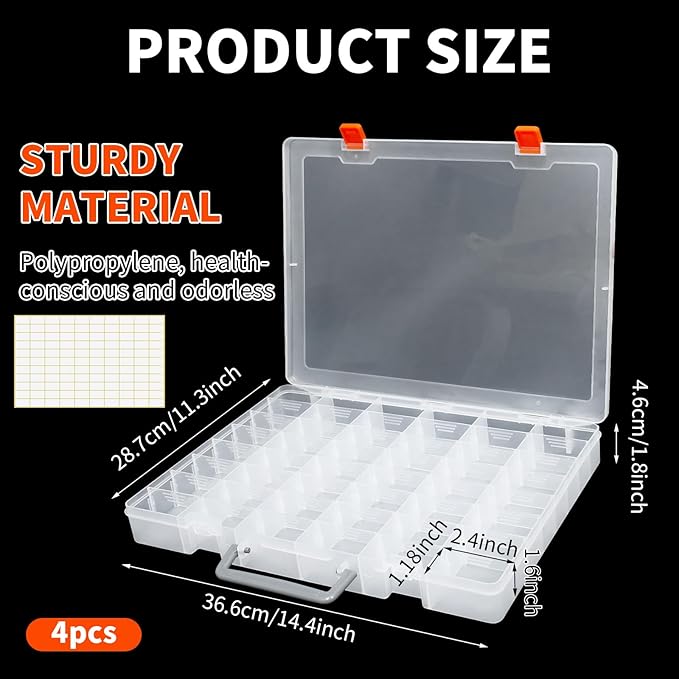 4 Pcs 48 Grids Plastic Toy Storage Case with Dividers for Mini Collectible Toys, Transparent Compartment Organizer Box for Jewelry, Craft, Beads (Box Only) - Image 2