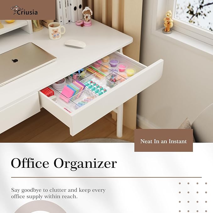 11 PCS Clear Plastic Drawer Organizer Set - 5 Large Size Versatile Kitchen and Bathroom Organizer Trays, Non-Slip Storage Bins for Makeup, Utensils, Tool and Office Desk - Image 6
