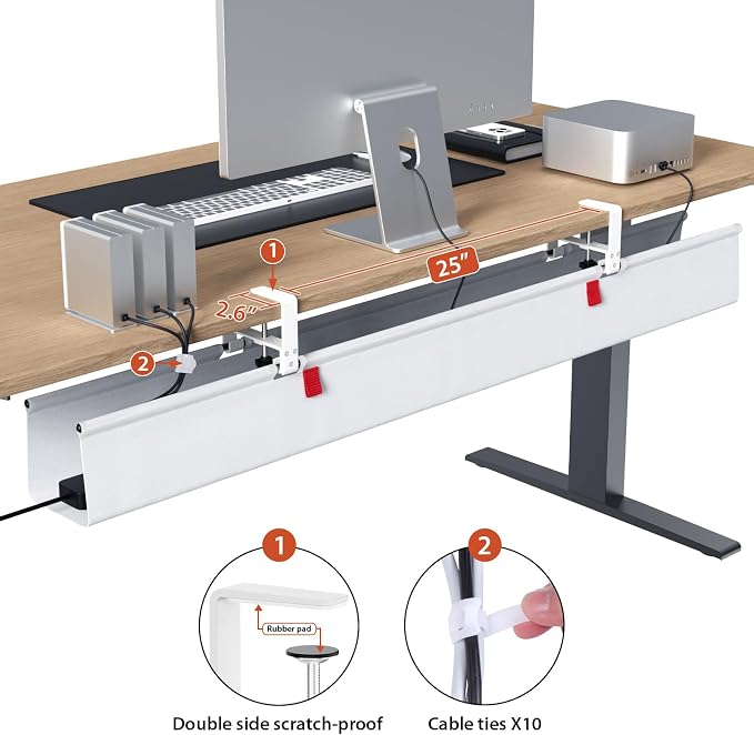 Univivi No Drill Under Desk Cable Management Tray, 48 inch Cable Management | Clamp/Screw Mount Desk Cable Organizer, Premium Fabric Cable Management Tray, Large Capacity Cord Management for Office, Home - Image 3