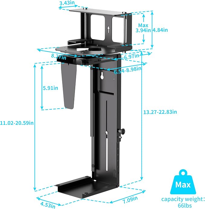 Pholiten Under Desk CPU Mount, 3.94" to 11.61" Wide | Universal Desk Leg CPU Mount, Computer Case CPU Hanger Holder, Table Beam CPU Mount Bracket - Image 2