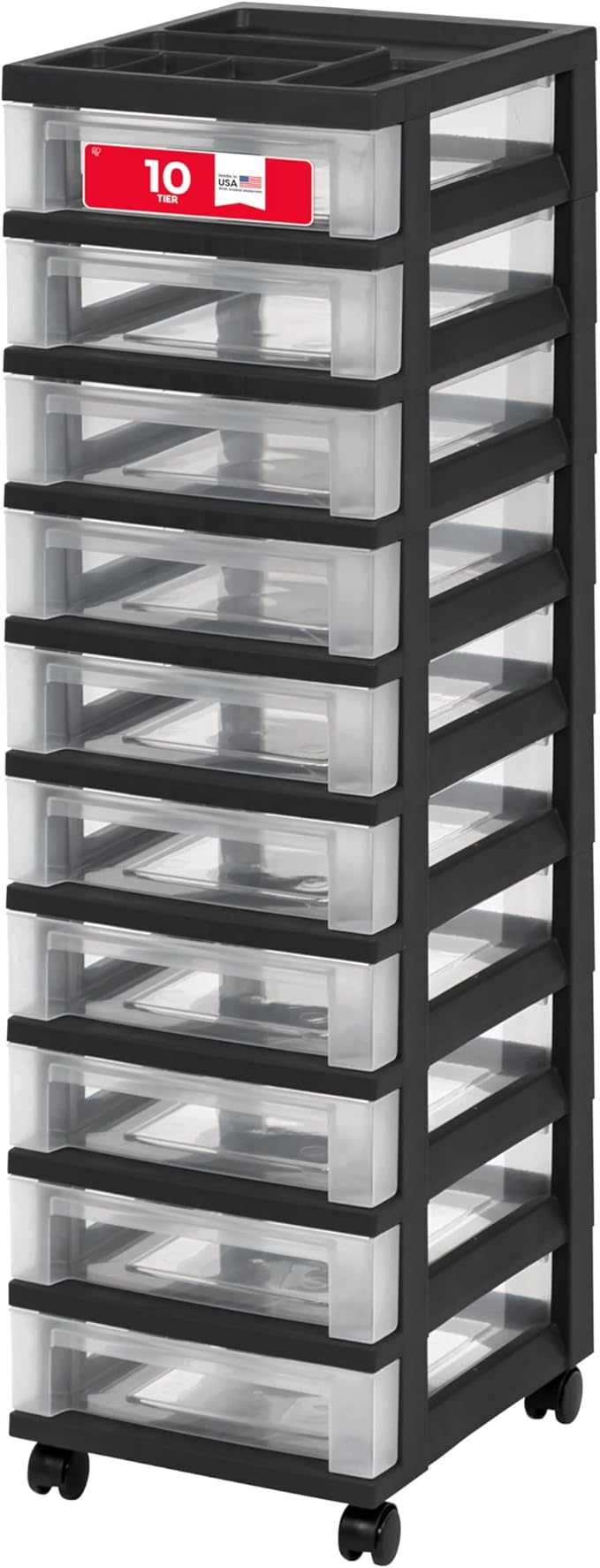 IRIS USA 10-Drawer Rolling Storage Cart, Black/Clear | Keep craft supplies, office essentials, classroom items, and accessories organized with easy-access drawers for daily use by IRISUSA