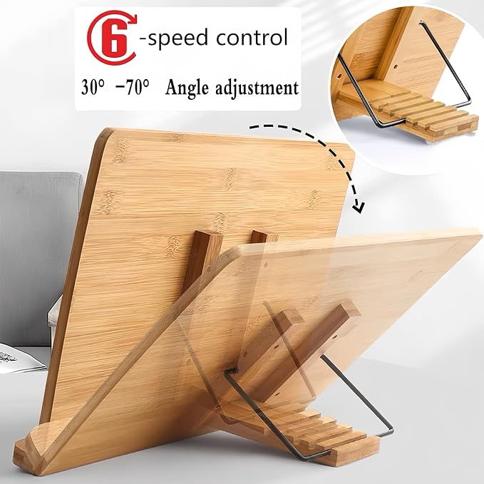 Personalized Book Stand for Reading, Custom Bamboo Cookbook Stands Book Holder with 5 Adjustable Height, Foldable Book Holder for Textbook, Receipe, Painting Papers, Tablet - Image 3