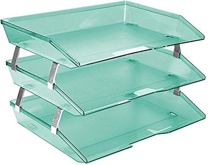 Acrimet Facility 3 Tier Letter Tray, Side Load, Letter Size/A4, Desktop File Organizer, Plastic (Clear Green Color) | Document Tray with Aluminum Rods by Organizingyourlife