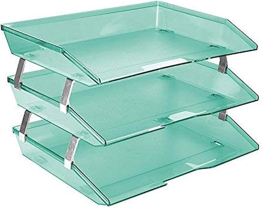 Acrimet Facility 3 Tier Letter Tray, Side Load, Letter Size/A4, Desktop File Organizer, Plastic (Clear Green Color) | Document Tray with Aluminum Rods by Organizingyourlife