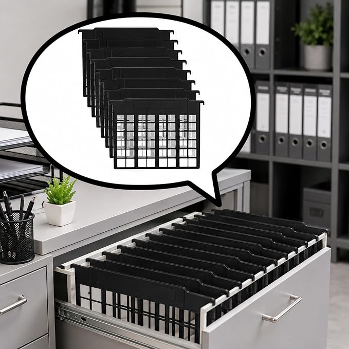 party greeting 8 Pack File and Folder Dividers 9.4x12.7 Inch Plastic Hanging Filing Cabinet Dividers Organizers Insertable File Separators Supplies for Office Drawer Organization (Black) - Image 7