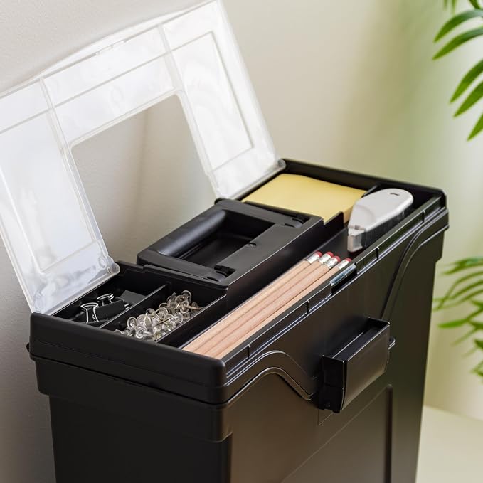 IRIS USA Slim Portable File Box Organizer with Lid, Letter Files, Black | Carry letter size files, folders and paperwork with a slim portable design and secure storage for everyday organization - Image 6