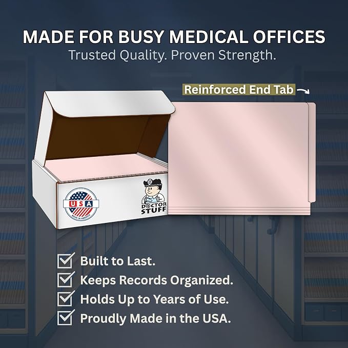 Pink File Folders, Doctor Stuff, Letter Size Reinforced End Tab Folder with 2" Bonded Fastener on Inside Back, 14 pt Stock, Box of 50 - Image 9