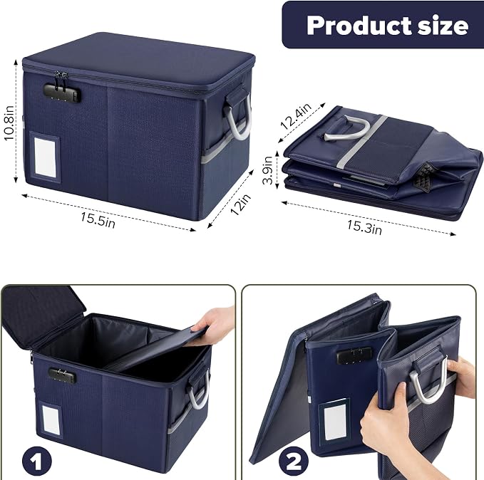 TOMKID Fireproof Document Box, Fire Proof Safe Box for Home Document Organizer with Lock, Fire Organizer Box Office Storage Cabinet for Hanging Letter/Legal Folder 16.1 x 12.9 x 11in (Blue) - Image 3