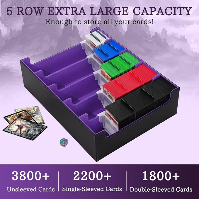 5 Row Trading Card Storage Box, 3800+Bulk Card Organizer Box with 20 Dividers & 5 Supporters, Graded Card Deck Box for YuGiOh, MTG, TCG Black/Violet - Image 2