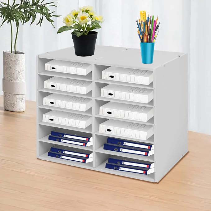 Literature Organizer Sorter, 12 Slots Adjustable File Sorter Mail Organizer | Paper Sorter Organizer, Open Design Paper Storage Mailbox for Office School Classroom, White - Image 4