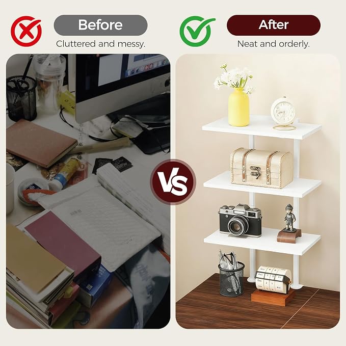 MAHANCRIS Clamp On Desk Organizer, 3-Tier Desktop Bookshelf, Adjustable Desk Storage Shelf, Metal Frame, for Office, Study and Game Room, White DSWT3601 - Image 7