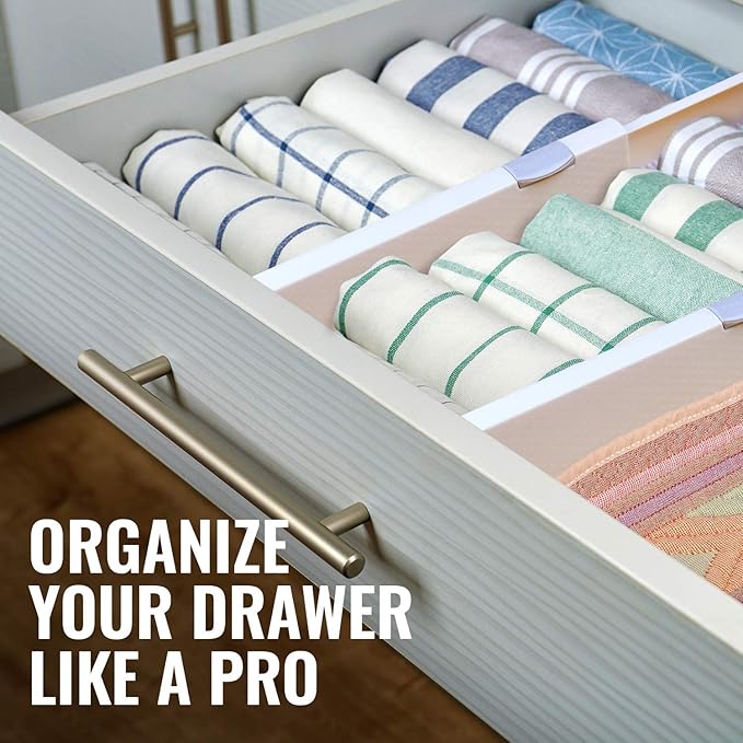 RAPTUROUS Deep Drawer Dividers 8 Pack, 5 Inch Tall, 13-22 Inch Long Expandable, Adjustable Drawer Organizer for Clothing, Dresser, Kitchen, Strong Hold, Soft Foam Edges, White - Image 4