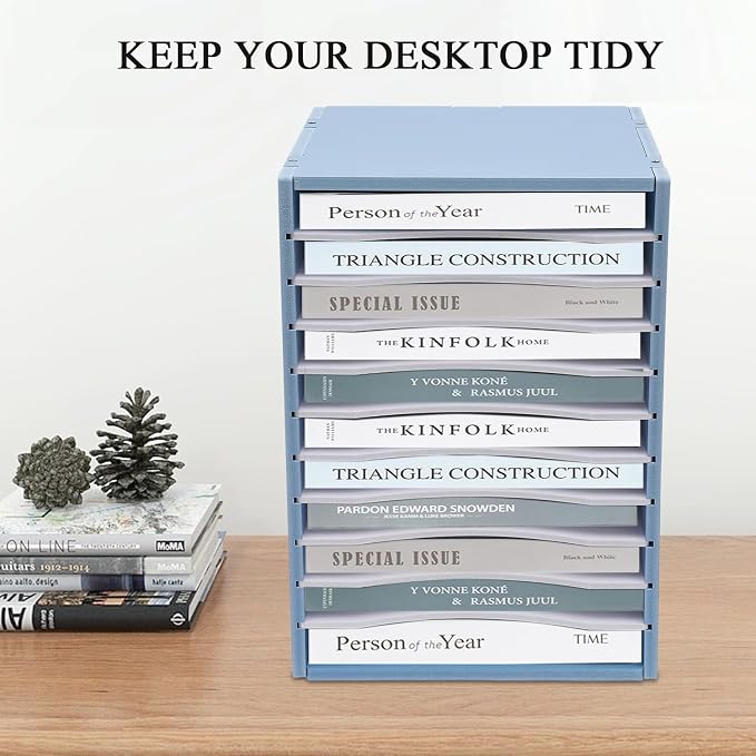 Vertical Desktop Sorter, 11 Slots Blue Mail Organizer File Organizer | PVC Paper Sorter Organizer with 11 Adjustable Compartments, Construction Paper Storage Mailbox for Home Office - Image 8