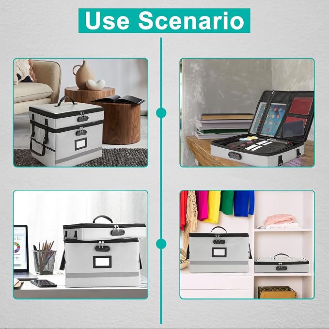 EXLIFBAG 2 Layer File Box with Lock, Portable Document Organizer Box with Handle, Fireproof File Box for Home Office, Legal File Organizer Storage - Image 5