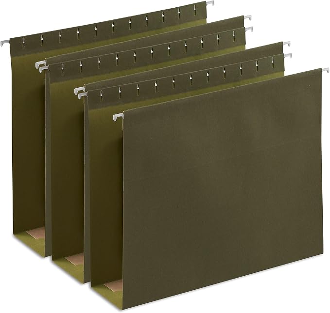 Staples Reinforced Box-Bottom Hanging File Folders, 3" Expansion, 1/5-Cut Tab, Letter Size, Standard Green, 25/Box by Staples
