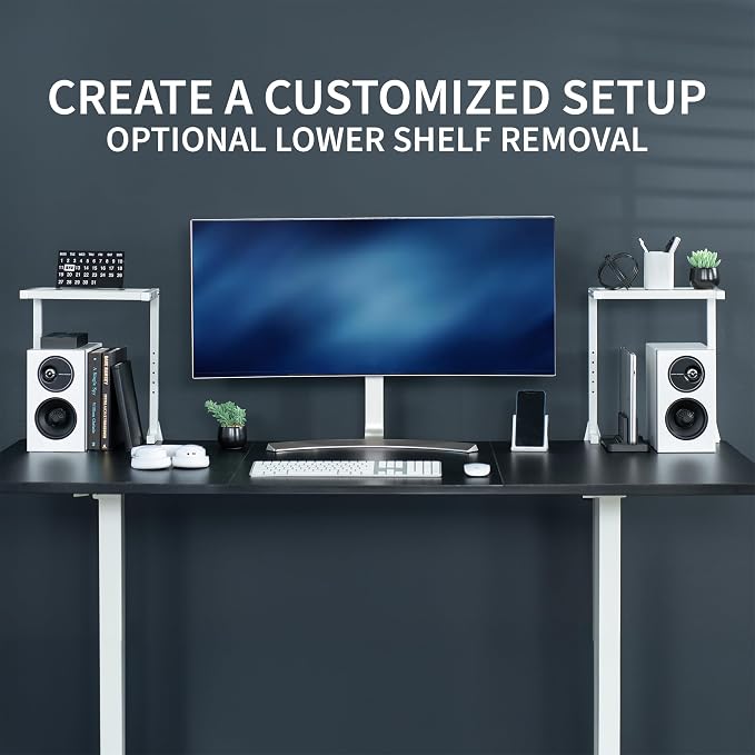 VIVO White Clamp-on 13 inch 2-Tier Desk Shelf, STAND-SHELF2CW | Above or Below Desk, 2 Level Shelving Unit for Table Accessories, Gaming Devices, and More, Storage Tray, Desktop Organizer - Image 7