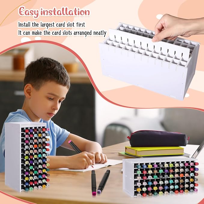 2 Pack Marker Storage Organizer Marker Organizer for Desk Holder Art Paint Pen Rack with Removable Divider to Store Paint Brushes Pens Color Pencils(10.83 x 5.12 x 5.12) - Image 3