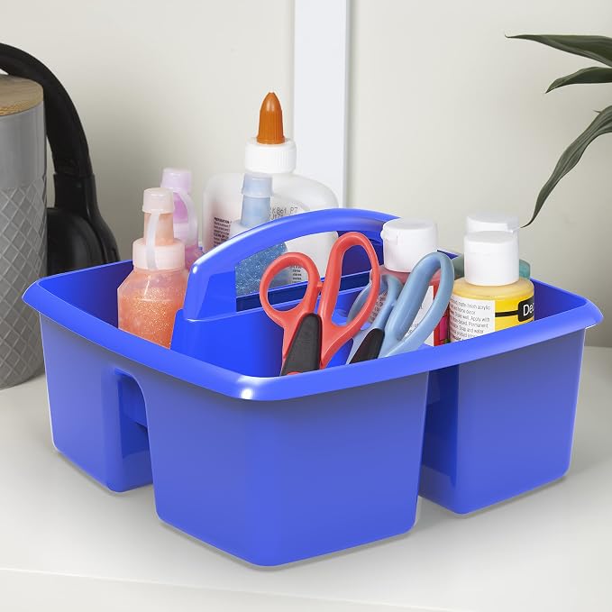 Storex 3-Compartment Small Caddy – Multipurpose Classroom Organizer with Handle, Blue, 5-Pack (00947E06C) - Image 4