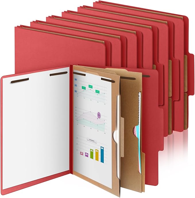 12 Pcs Skyygemm Classification Folder Letter Size, 2 Pocket File,Red | Back to School Supplies, File Organizer with Fastener, Expanding File Organizer Bulk for Office Employee, Staff, Teacher by Skyygemm
