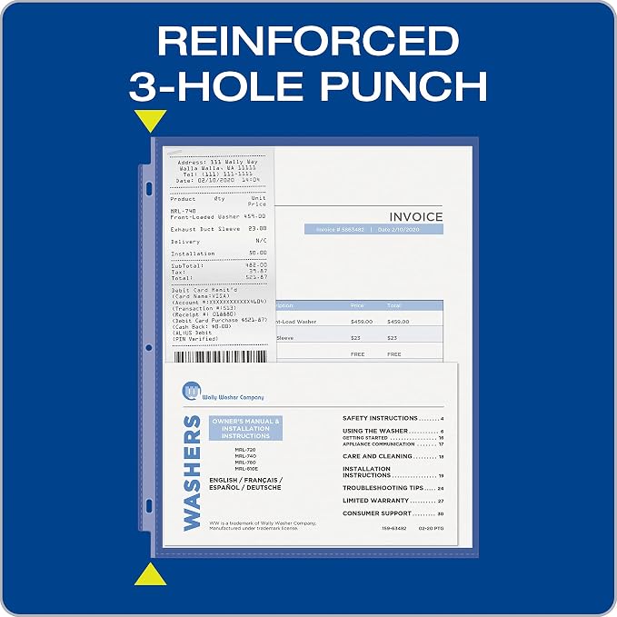 Oxford Sheet Protectors, Clear Finish, Page Protectors for 3 Ring Binder,Top Load, Letter Size Plastic Sleeves, Reinforced 3 Hole Punch for Binders, 100 per Box (33267) - Image 3
