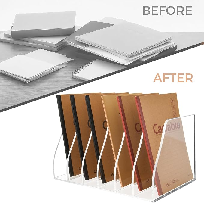 Lovemolly Acrylic Magazine File Holder – 6-Slot Clear Desk Organizer, Vertical Document Sorter for Office, Home & Classroom, No-Assembly Tabletop Rack for Folders, Books & Tablets, 7.09x12.01x6.3 in - Image 8