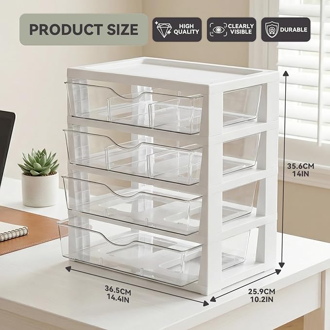novelinks Drawer Organizer, 4-Tier Paper Organizer Drawers with Dividers | Plastic Desk Organizers and Accessories with Drawers, Under Desk Drawer, File Organizer for Desk, Office Supply Organizer - Image 3