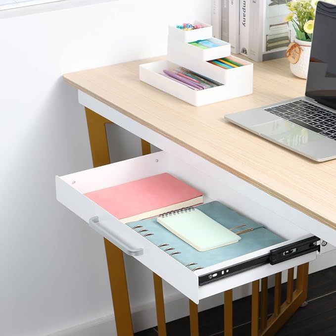 Under Desk Drawer 21" with 4 Divider Trays, Storage Drawer Organizer | White, Under Counter, Desk Accessory, Attachable for Workbench, Adjustable Brackets, for Desk Lip with Crossbar, Clamp Mount - Image 2