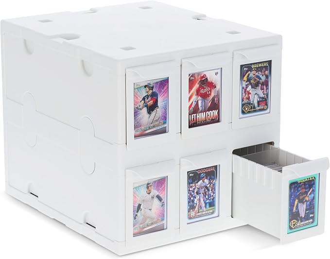 BCW 6 Drawer Card Catalog – White | Stackable Trading Card Organizer Box | Holds Sports Cards, Gaming Cards, Toploaders & Magnetics | Heavy-Duty Plastic Storage with Dividers by BCW