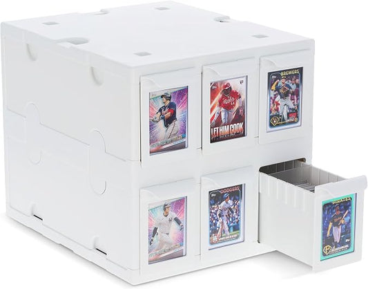 BCW 6 Drawer Card Catalog – White | Stackable Trading Card Organizer Box | Holds Sports Cards, Gaming Cards, Toploaders & Magnetics | Heavy-Duty Plastic Storage with Dividers by BCW