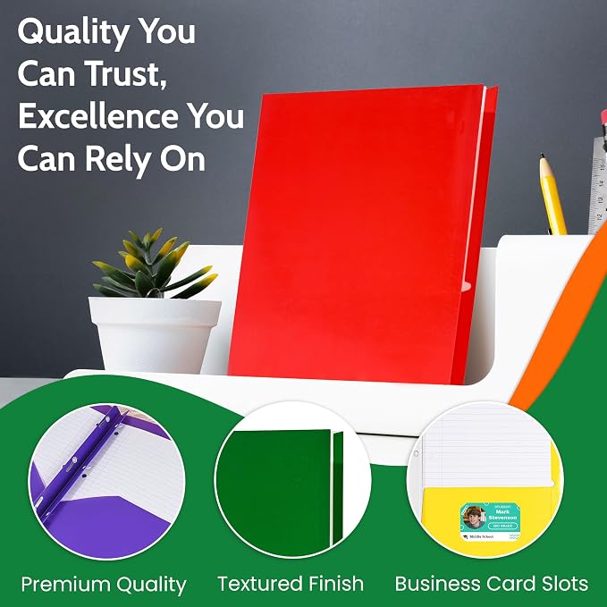 100 Pack Yellow 2 Pocket Paper Folders. EPI Heavy Duty, Bulk Folders with Pockets and Business Card Slots. Colored Letter Size Document Organizers. Durable Portfolio for School, College, Office Files - Image 5