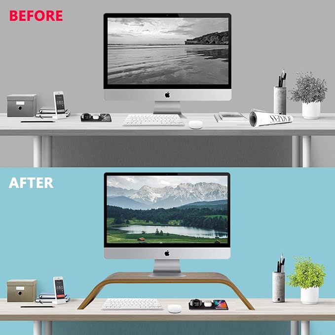 Wooden Computer Monitor Stand Save Space Desktop Riser for Computers LCD Monitors Laptop PC iMac Notebook Apple MacBook(Black Walnut) - Image 6