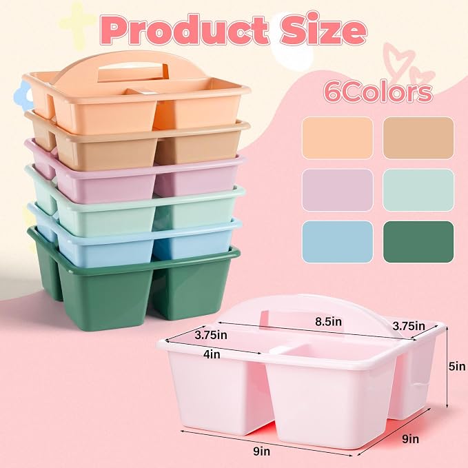 Kathfly 18 Pack Classroom Caddy Organizer with Handle, Plastic Art Craft Cleaning Caddy Bulk, Small Multipurpose Supply Organization Storage Basket for Table Desk Office Pencil Teacher (Morandi Color) - Image 5