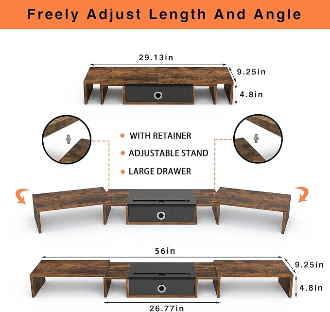 WESTREE Triple Dual Monitor Stand Riser with Drawer,Extra Large Adjustable for 2~3 Monitors,Solt for Phone & Tablet, Desktop Organizer Stand for Computer,Laptop,Printer,TV - Image 7