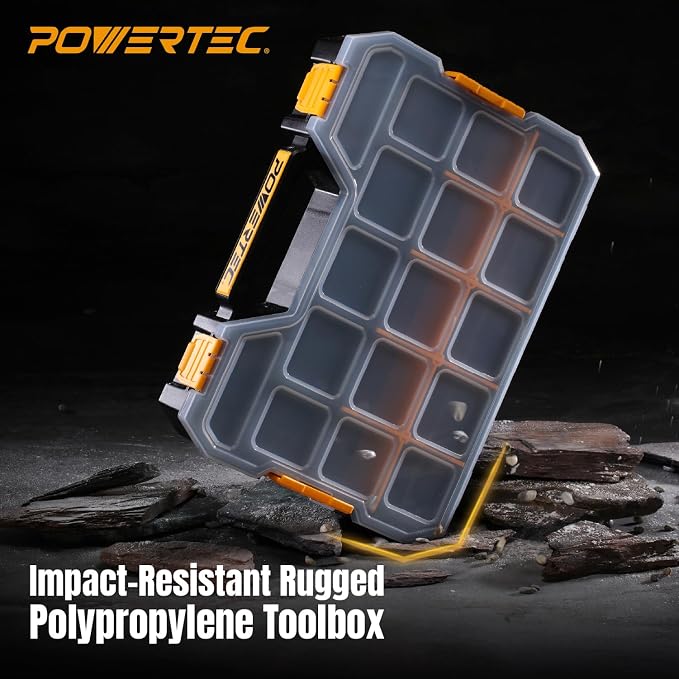 POWERTEC Stackable Tool Box Organizer with Removable Dividers - 17 Compartments, Interlocking, Portable Design (72118) - Image 5