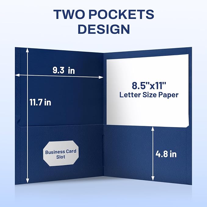 SUNEE Folders with Pockets(125 Pack, Navy Blue), 2 Pocket Folders Fit Letter Size Paper, Paper File Folder for School Office Home Business - Image 4