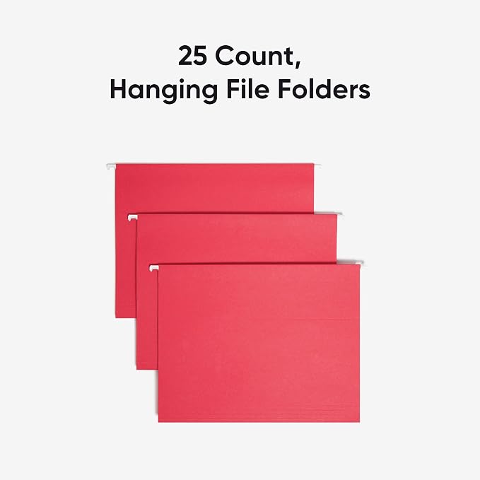 Smead Standard Hanging File Folders, 25 Count, Red, 1/5-Cut Adjustable Tabs, Letter Size (64067) - Image 3