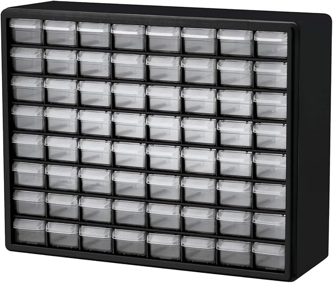 Akro-Mils 64-Drawer Plastic Storage Cabinet, 20" W x 6" D x 16" H, Black | Plastic Cabinet w/ Drawers for Garage Organization, Beads, Building Bricks Storage, Teacher Toolbox, Makeup Organizer, 10164 by Akro-Mils