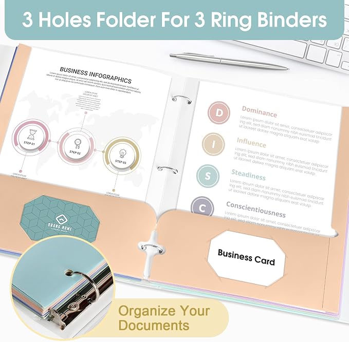 120 Pack Folders with Pockets, 2 Pocket Folder Bulk, Letter Size for School | Soft Colors, 3 Hole Punched with Business Card Slot, 100 Sheets Capacity, Suitable for Office Home, Back to School - Image 5