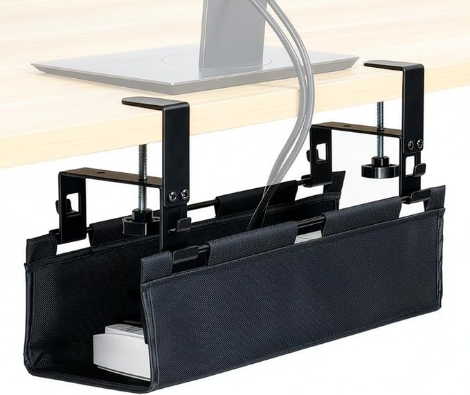 VIVO Clamp-on Under Desk 16 inch Fabric Cable Management Tray, Wire Concealer, Power Strip Storage, Workspace Organization, Easy Fold Down Access, Black, DESK-AC16F-C by Unknown