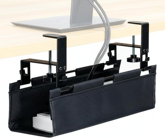 VIVO Clamp-on Under Desk 16 inch Fabric Cable Management Tray, Wire Concealer, Power Strip Storage, Workspace Organization, Easy Fold Down Access, Black, DESK-AC16F-C by Unknown