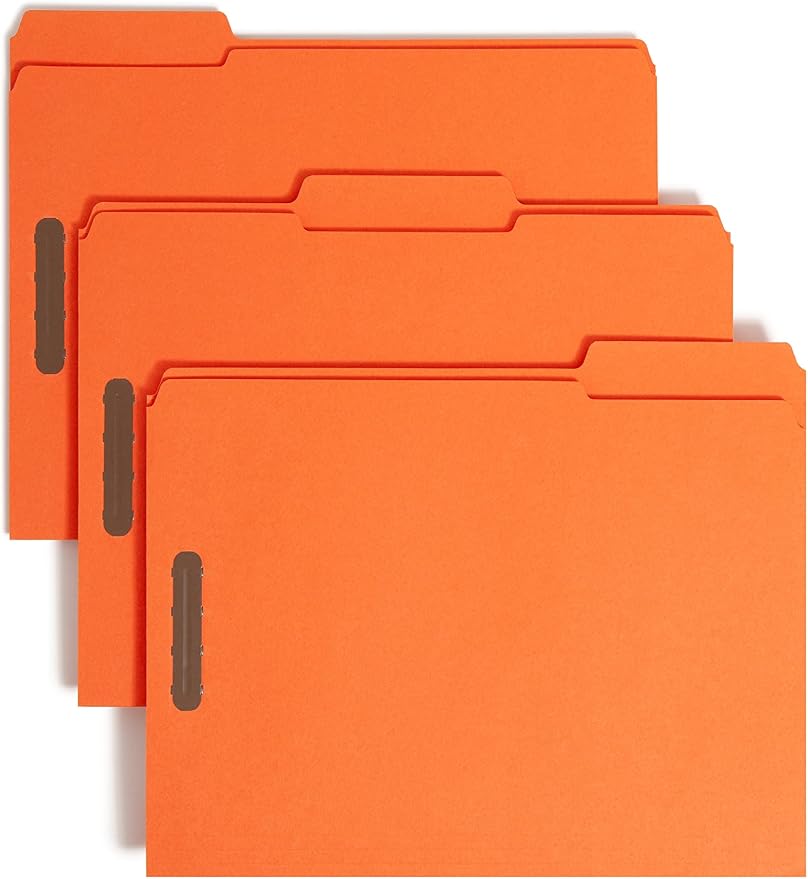 Smead Fastener File Folders, Reinforced 1/3-Cut Tabs, 2 Fasteners, Letter Size, Orange, 50 per Box (12540) by SMEAD