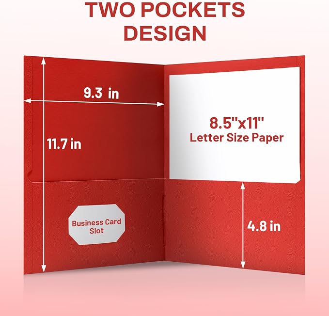 SUNEE Folders with Pockets(125 Pack, Red), 2 Pocket Folders Fit Letter Size Paper, Paper File Folder for School Office Home Business - Image 4
