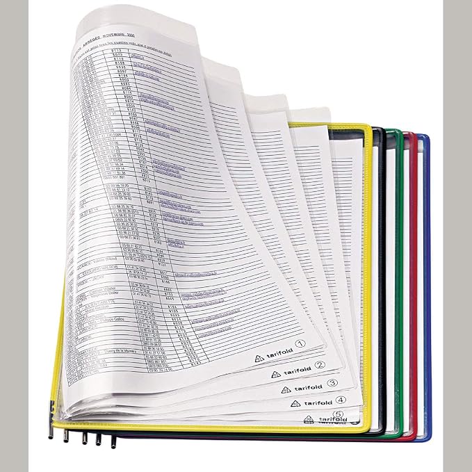 Tarifold FoldFive Display Pockets, Letter Size, Assorted, 5 Pack | 5 FoldFive PVC pockets hold up to 50 letter-size sheets, wire-reinforced frames, snap-on index tabs, for Tarifold systems by TARIFOLD