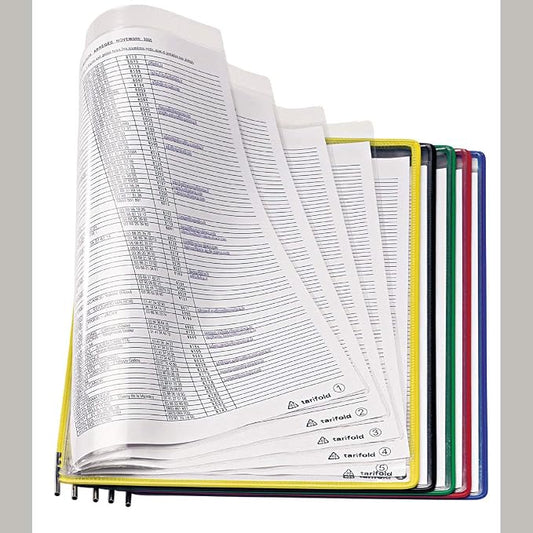 Tarifold FoldFive Display Pockets, Letter Size, Assorted, 5 Pack | 5 FoldFive PVC pockets hold up to 50 letter-size sheets, wire-reinforced frames, snap-on index tabs, for Tarifold systems by TARIFOLD