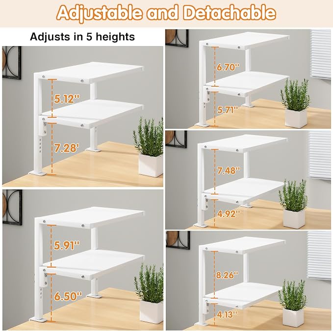 IBUYKE Clamp on Desk Organizer Shelf,Desk Extender Shelves TMZ007W | 12.9 inches,2-Tier Adjustable Storage Shelves, Above or Below Desk, for Desktop Accessories,White - Image 5