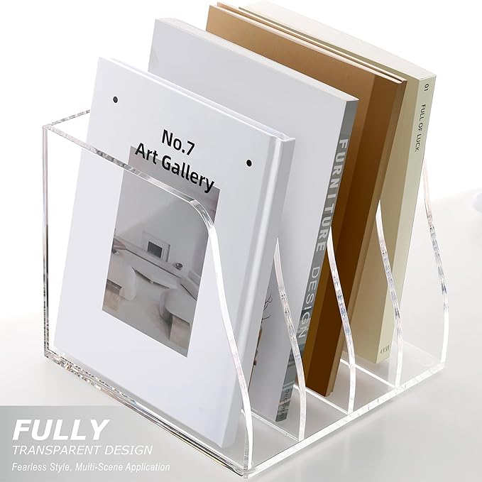SANRUI Acrylic Desk Magazine Holder File Organizer Sorter,4 Slot Clear | B5 Size, Vertical Workspace Document Sorters, Folder Rack for Office Accessories Organization Storage - Image 7