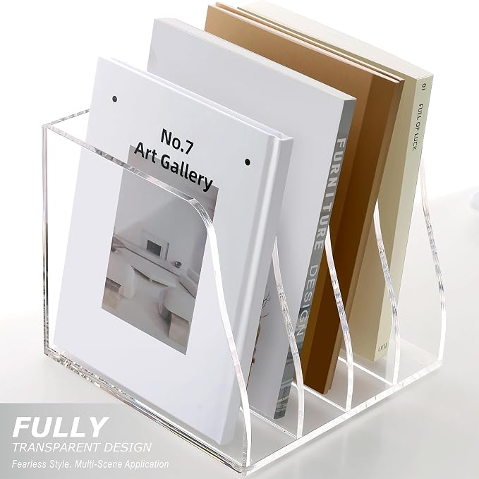 SANRUI Acrylic Desk File Organizer, Clear Magazine File Holder 6 Slot | Vertical Workspace Sorters, Folder Rack for Office Accessories Organization Storage - Image 7