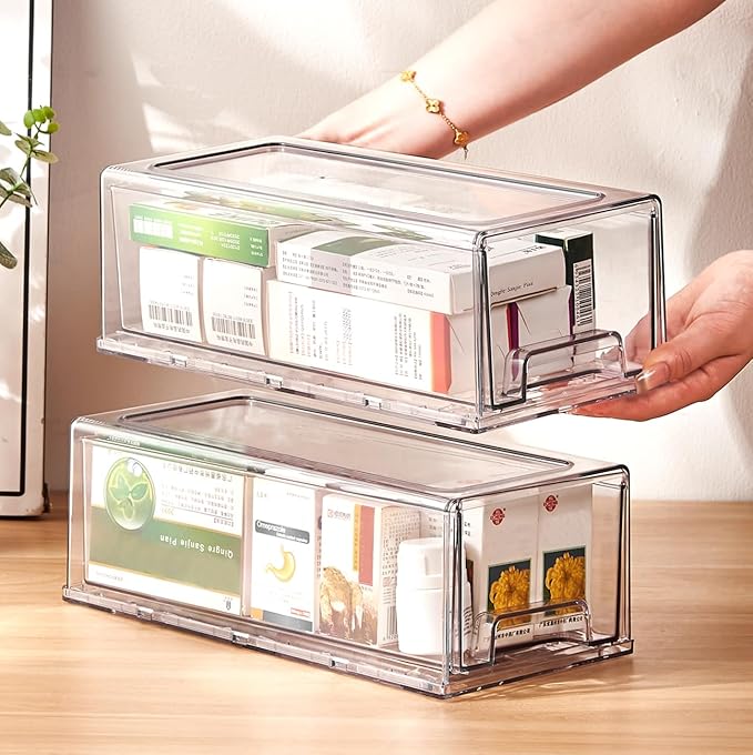 clear Drawer-Type Plastic Storage Box Bins Organizer，Family First Aid Kits Medicine cabinet Box Organizer,Closet ，Shelf，Ointments, Adhesive Bandages，Cosmetics,Office Items (clear, 2M) - Image 4
